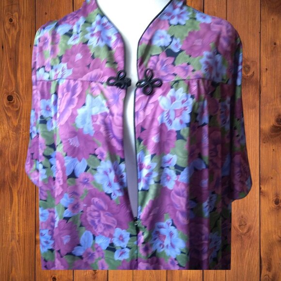 Lady Camille Women's Large Short Sleeve Floral Nightgown Partial Zip Vintage - Picture 4 of 7